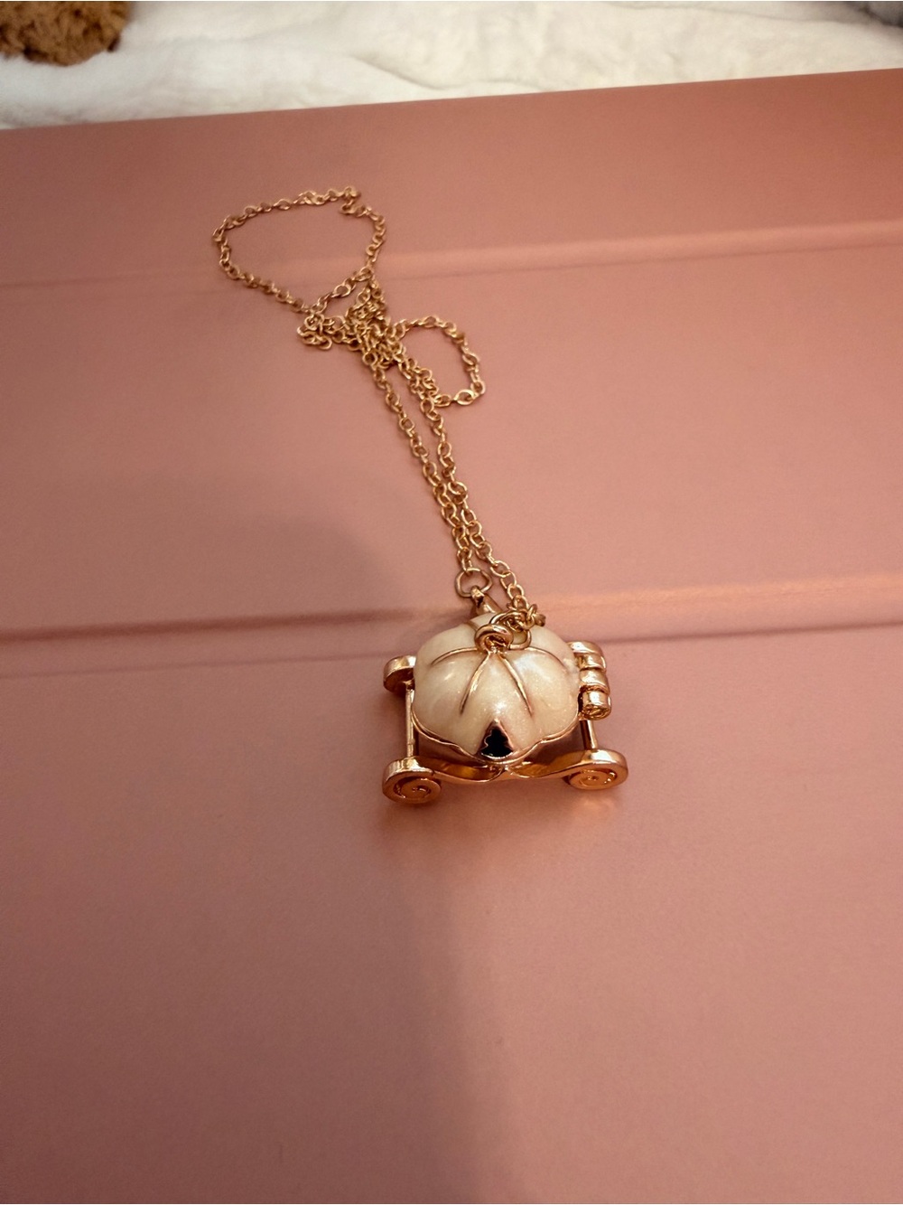 Disney Gold and Cream Pumpkin Carriage Necklace Never Worn